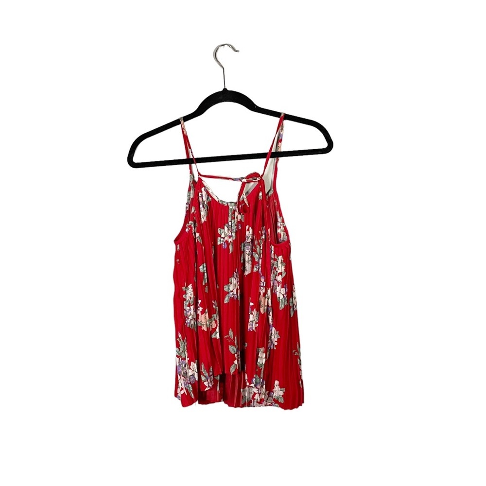Kimchi Blue Pleated Floral Spaghetti Strap Sleeveless Blouse Tank Top Medium - Picture 2 of 6